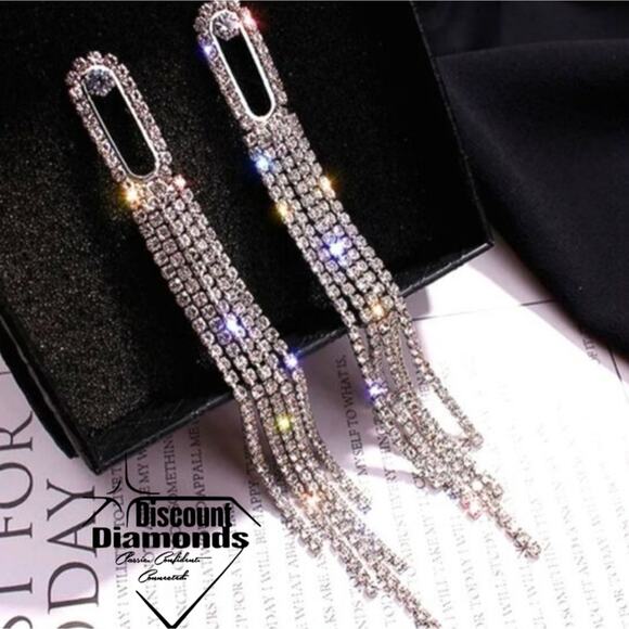 Clear White Baguette Diamond Drop Earrings on 925 Sterling Silver